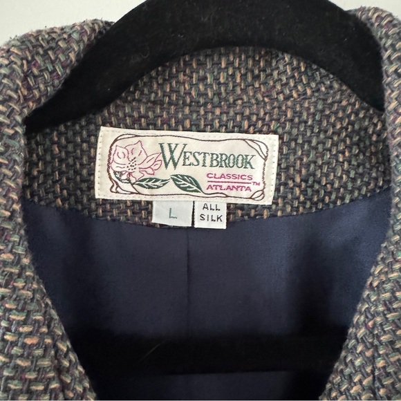 Vintage 90s Silk Cropped Blazer Jacket Fringe Collar Boxy Grandma Chic Large - Picture 2 of 7